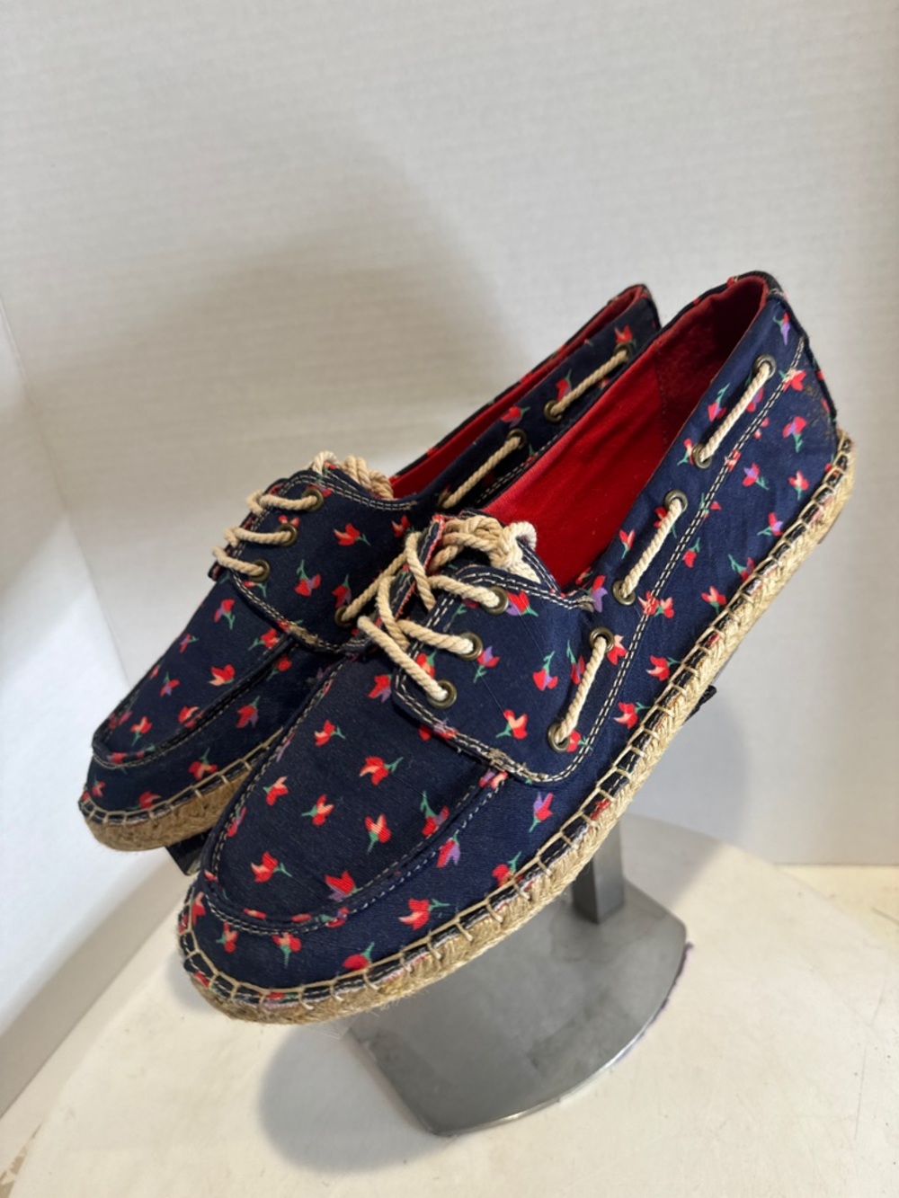 Splendid Womens Ranger Navy Floral Linen Boat Shoes size 8.5 new